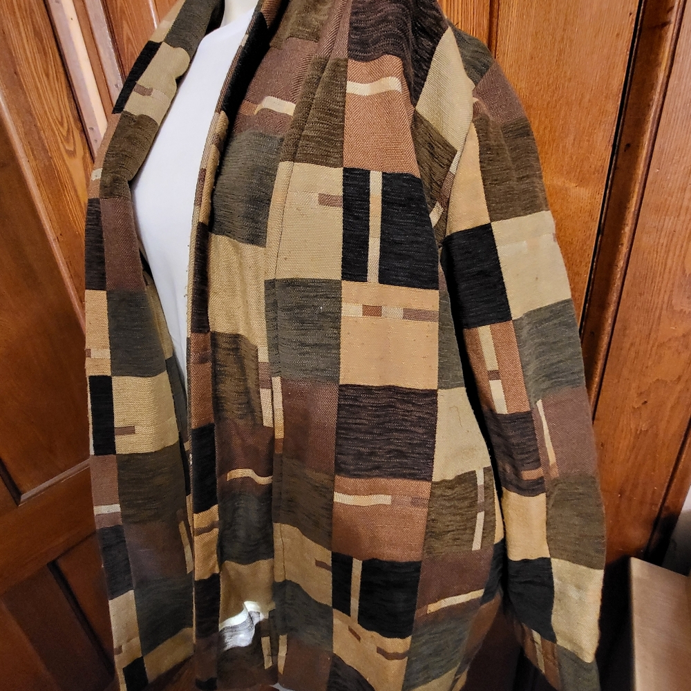 Vintage Patchwork Open Front Jacket Brown Black T… - image 3